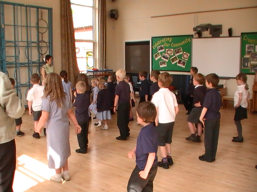 School children learning how to chinese dance