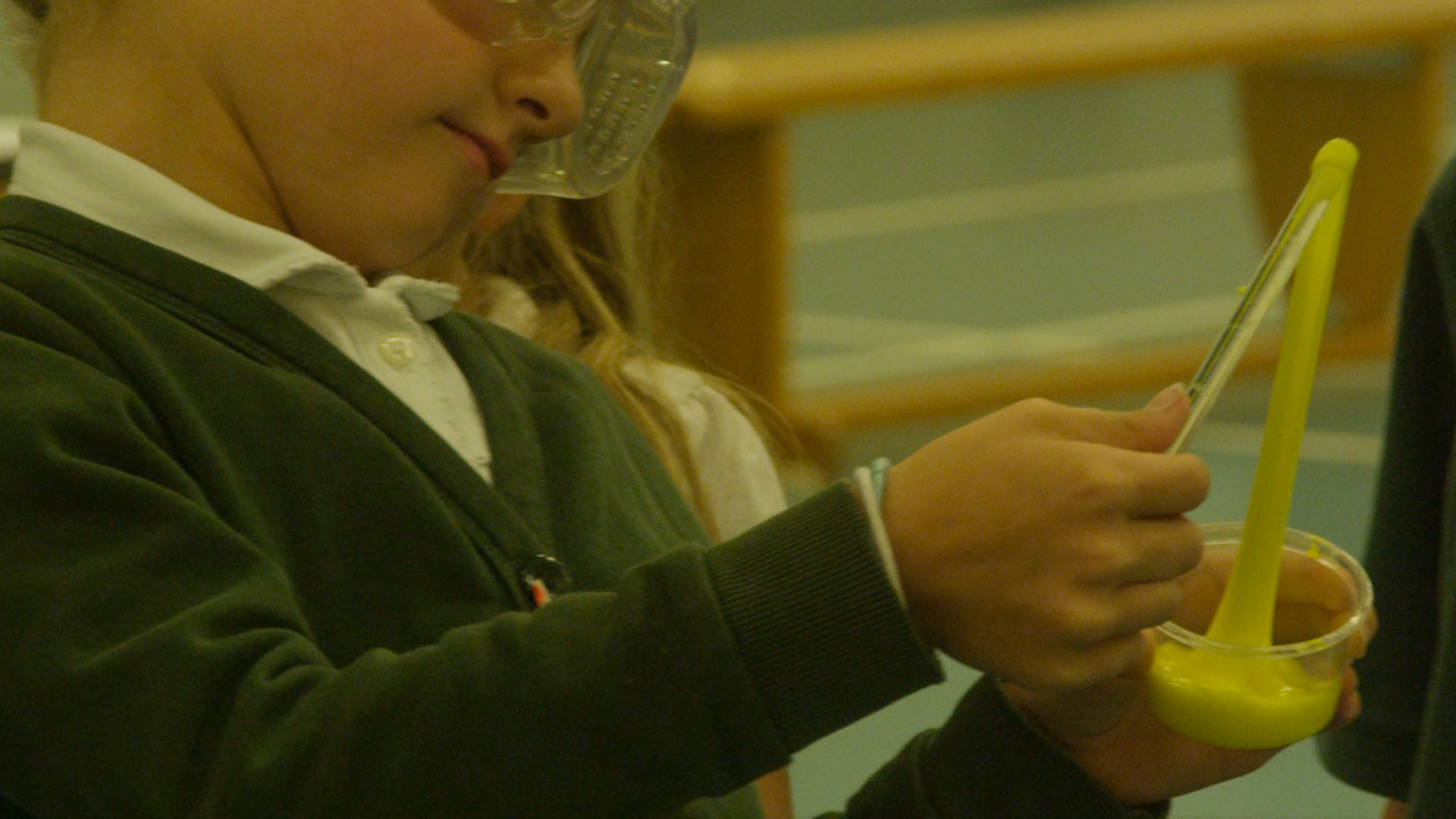 School children experimenting with science